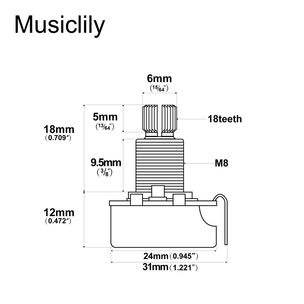Alpha Audio (Log) Medium Split Shaft Pot 250k & 500k