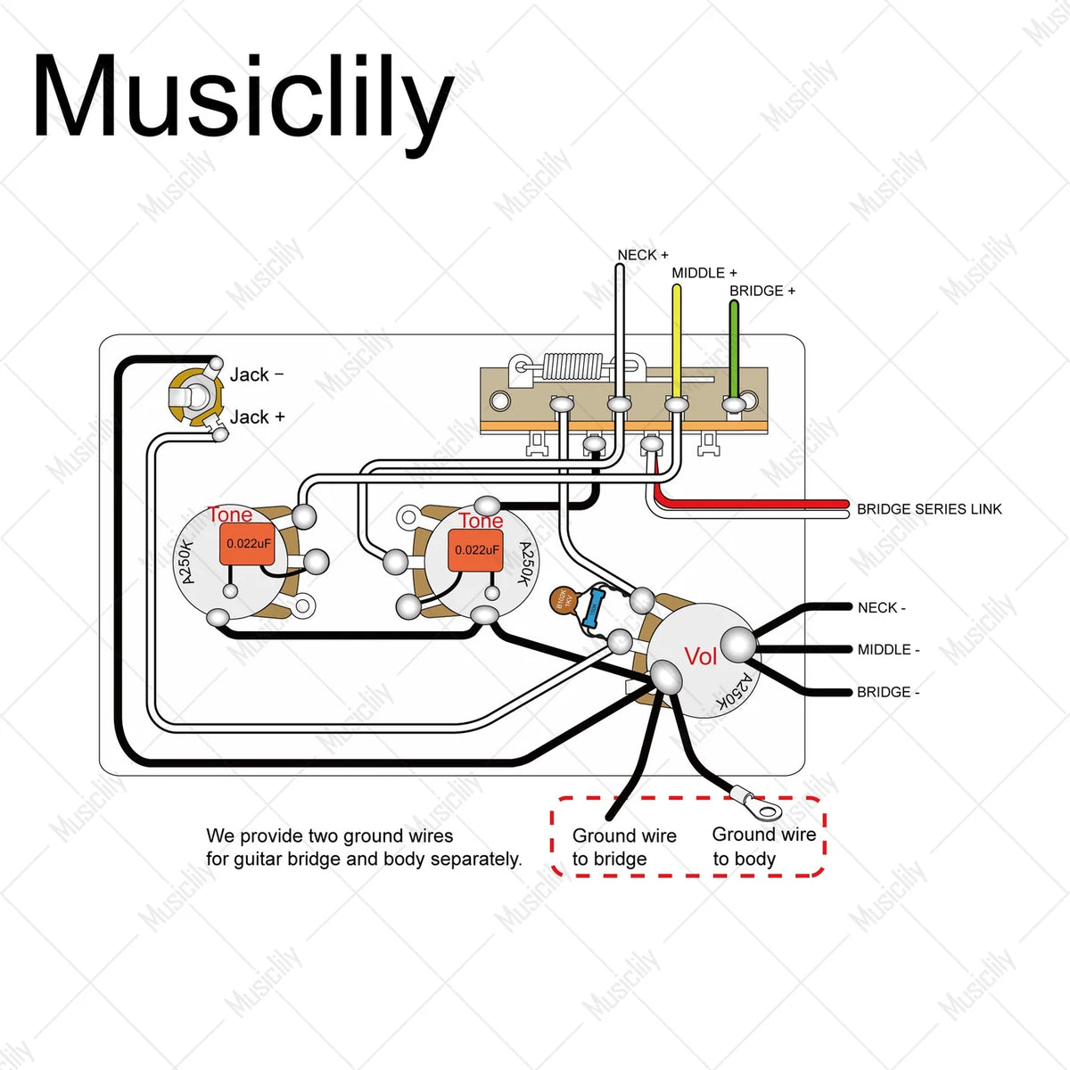 Musiclily Pro Electric Guitar Auto-Split Pre-wired Wiring Harness Upgrade for American Style ST HSS