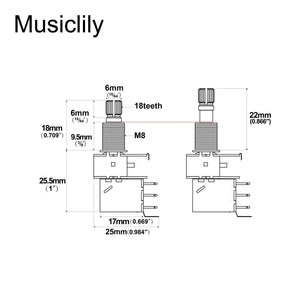 Musiclily Pro Push Push Audio (Log) Medium Split Shaft 250k Pot