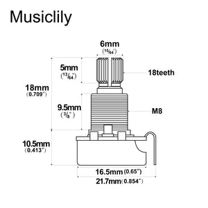 Alpha Audio (Log) Mini Medium Split Shaft Pot 25k