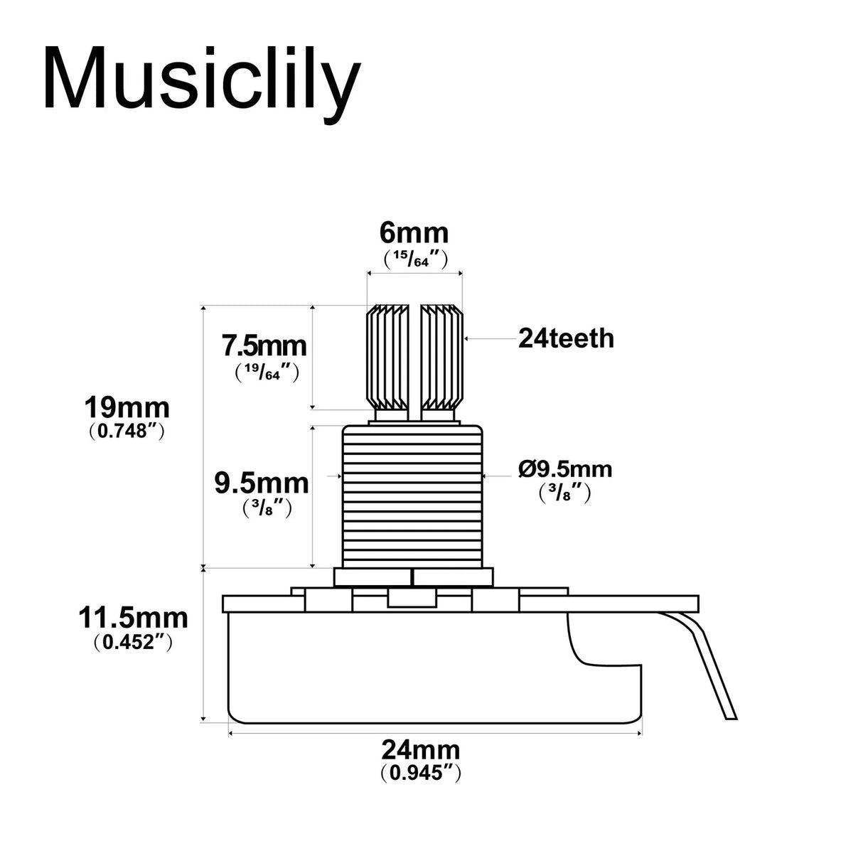Musiclily Pro HD Audio (Log) Brass Imperial Medium Split Shaft 500k Pot