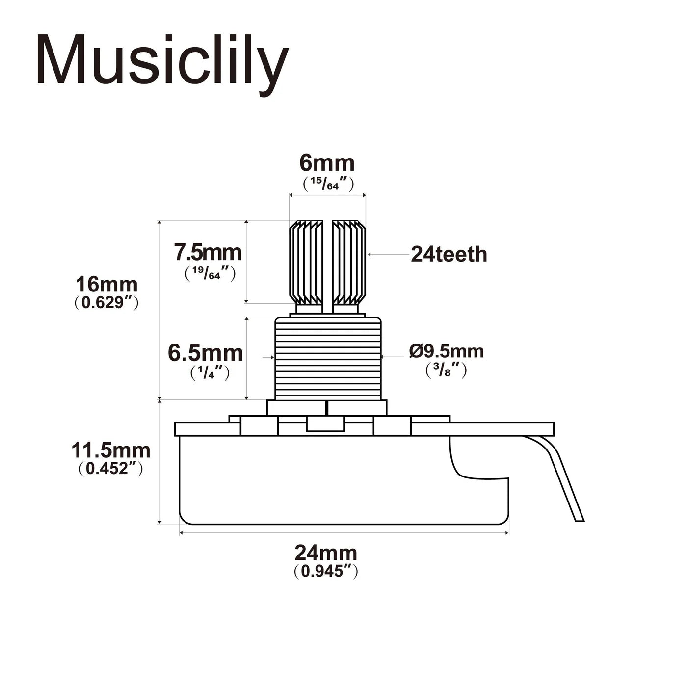 Musiclily Pro HD Linear (Lin) Brass Imperial Short Split Shaft 250k Pot