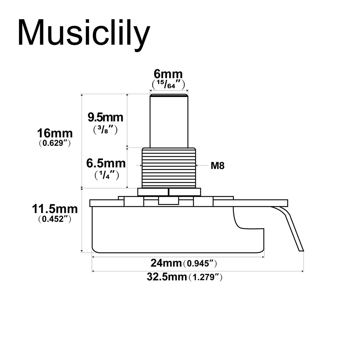 Musiclily Pro HD Linear (Lin) Short Solid Shaft 250k Pot