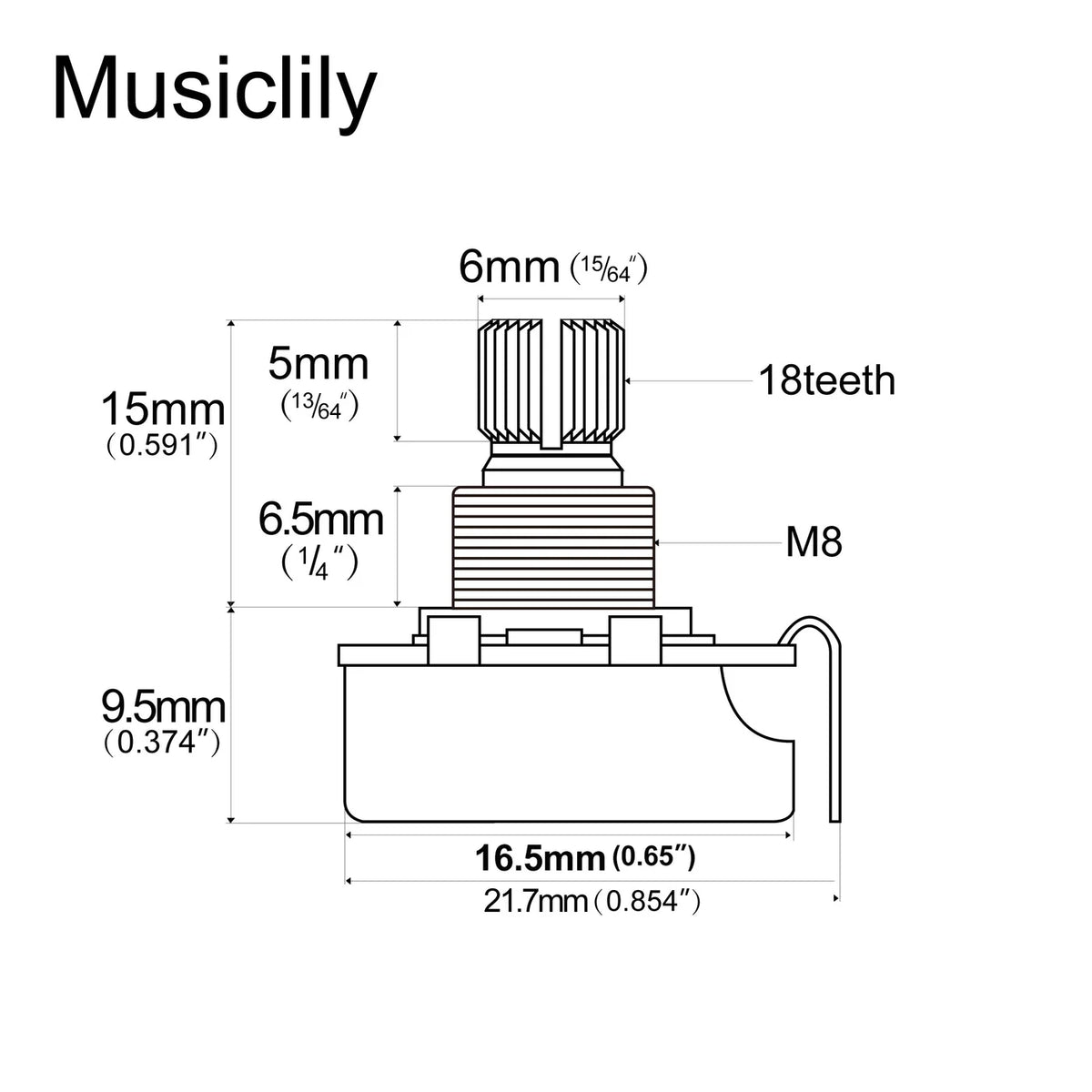 Musiclily Pro HD Audio (Log) Brass Short Split Shaft Mini B250k Pot