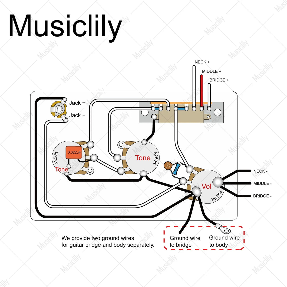 Musiclily Pro Electric Guitar Pre-wired Harness for Import Style ST SSS
