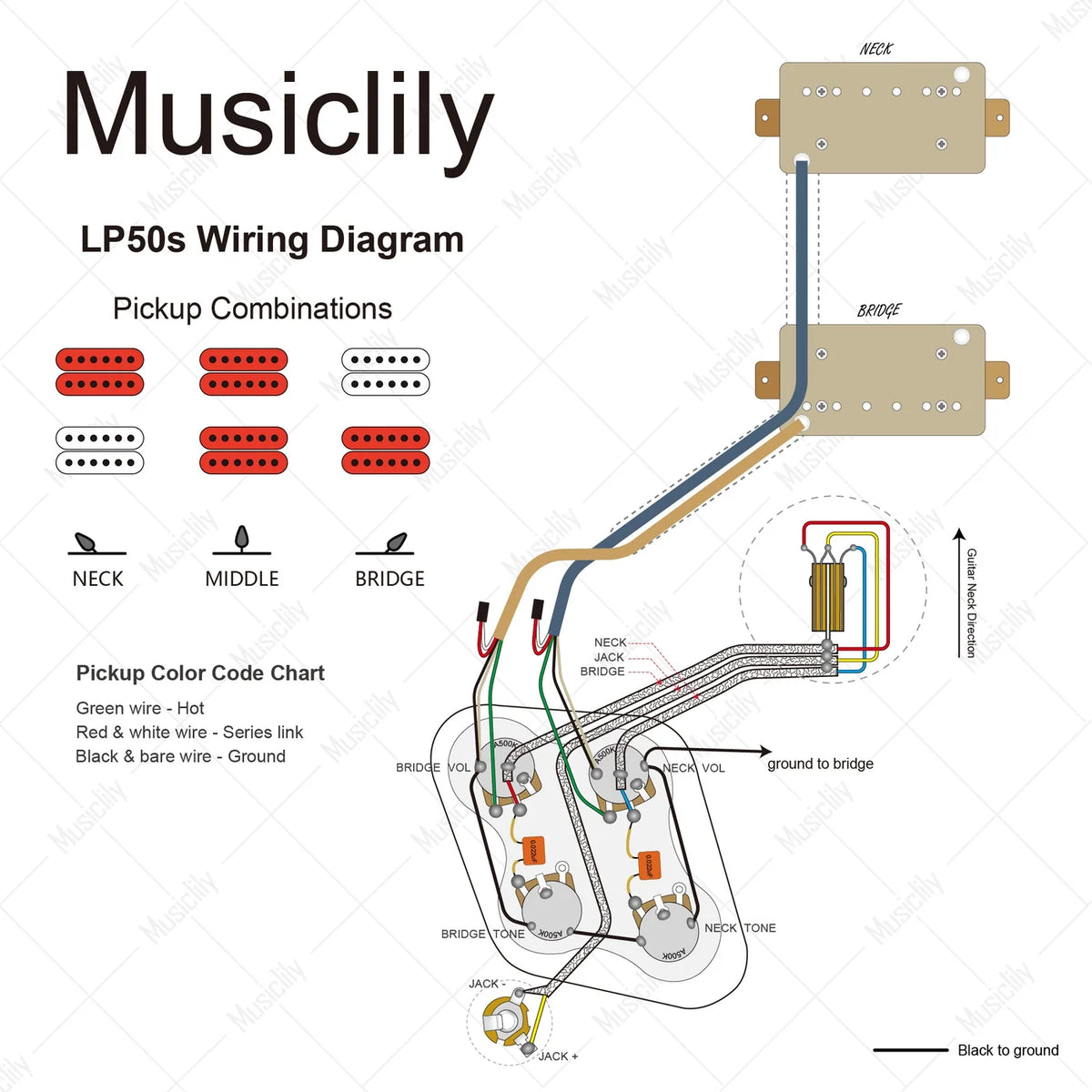 Musiclily Pro LP STD Vintage 50s Pre-wired Harness Kit Upgrade for LP Style Electric Guitar