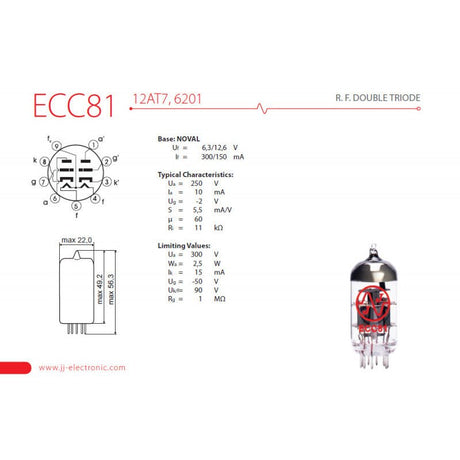 JJ Electronics Pre - Amp Tube ECC81 | 12AT7 Amp Valve - Valves - JJ Electronic