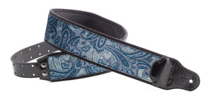 RightOn! Paisley Velvet Vegan Guitar & Bass Strap - Blue / Red - Straps - RightOn!