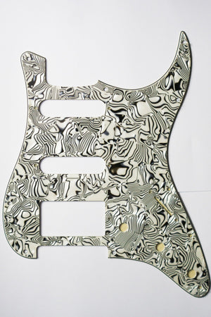 Stratocaster Pickguard HSS 3 Ply 11 Screws Abstract Black & Pearloid - Parts - WM Guitars