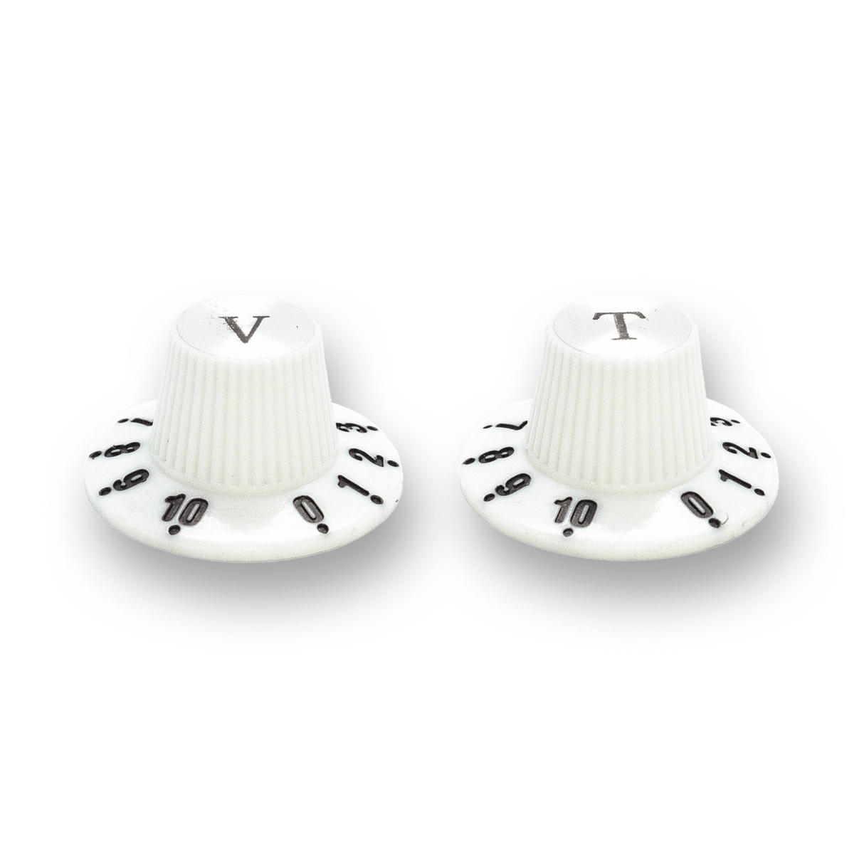 Witch Hat Reflector Knobs with T & V Lettering (x2) (Various Colours) - Parts - WM Guitars
